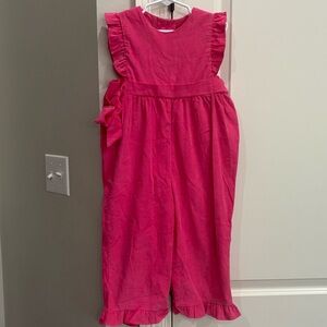 Stellybelly hot pink corduroy ruffle sleeveless jumpsuit snap legs Side Ties 4t